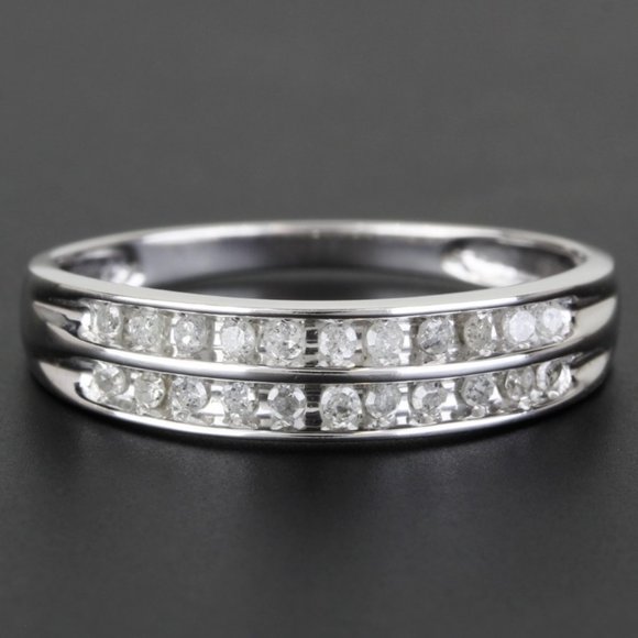 Ladies' 10k White Gold Two Row Diamond Wedding Band Ring